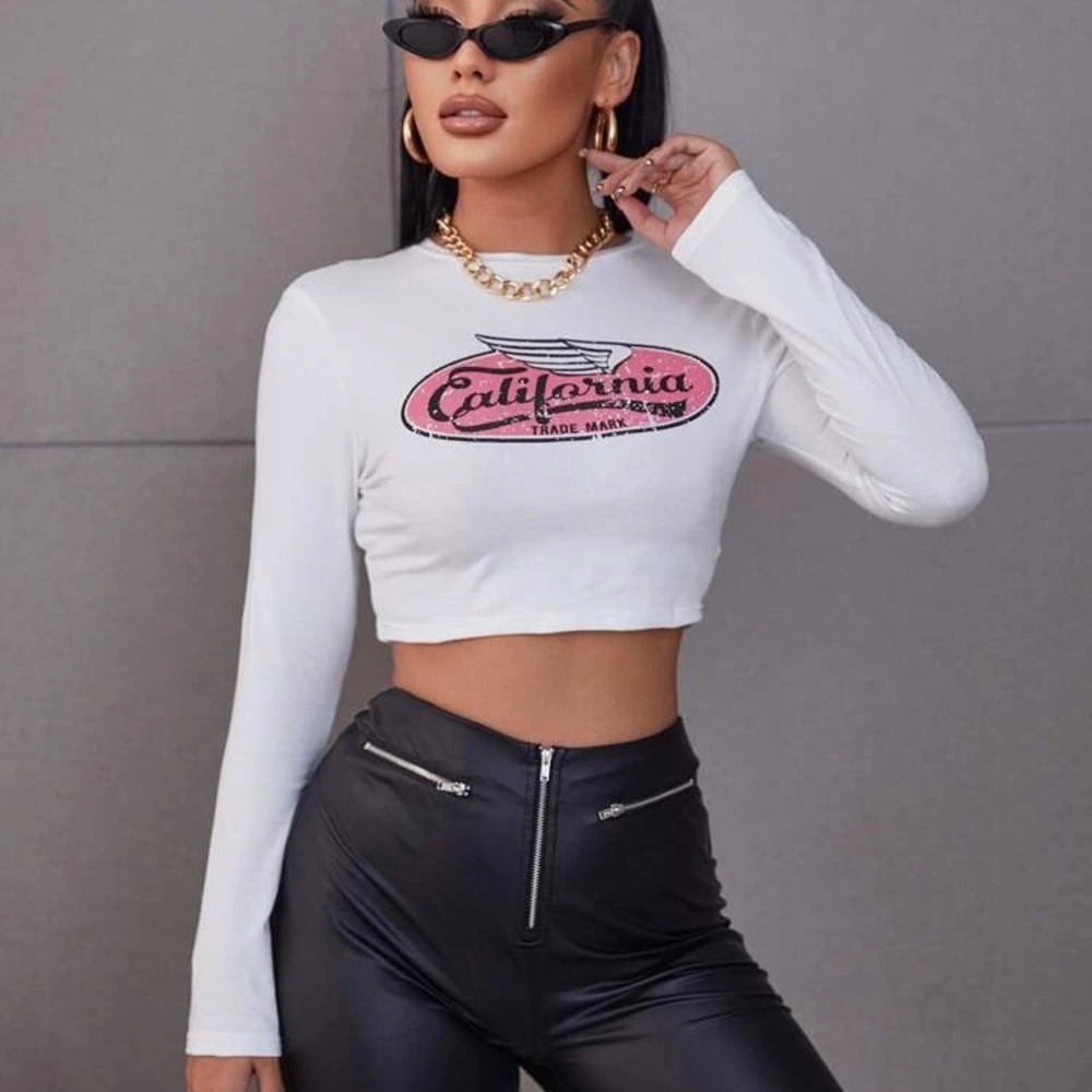 Long Sleeve California Shein Crop Top - Picture 2 of 12
